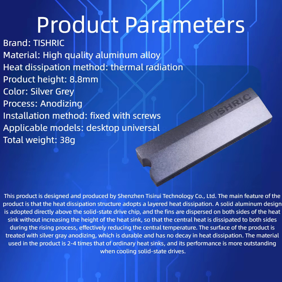 TISHRIC M.2 2280 NVMe SSD Kühler aus Aluminiumlegierung mit Wärmeleitpad in Silber - Bild 2