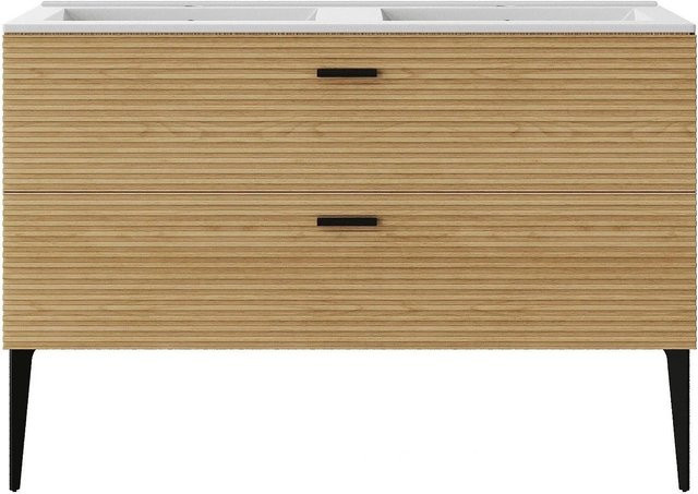 Vente-unique Doppelwaschtisch Sarone in Naturholz Beige, Breite: 120 cm, Tiefe: 46 cm, Höhe: 55 cm - Bild 1