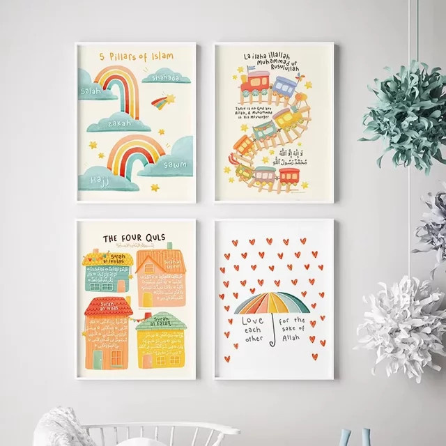 Potdemiel Islamische Wandkunst Leinwand mit Kaninchen und Regenbogen für das Kinderzimmer - Bild 1