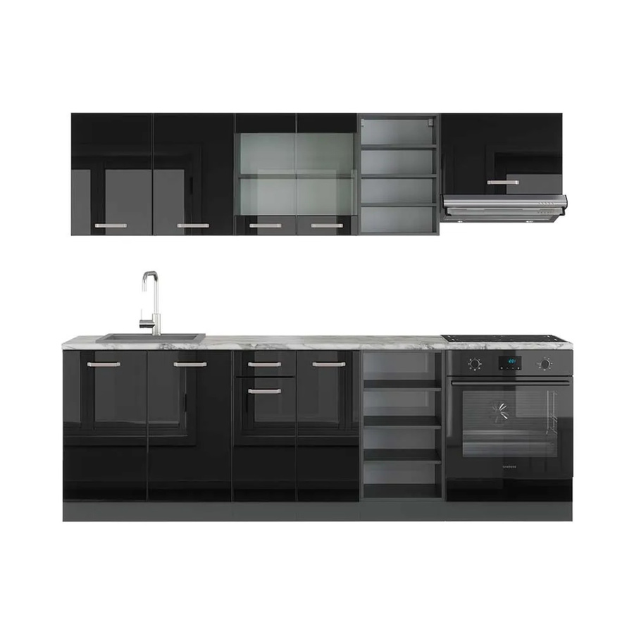 Vicco R-Line Küchenzeile Schwarz Hochglanz und Anthrazit mit Marmor-Optik, Breite: 240 cm - Bild 2