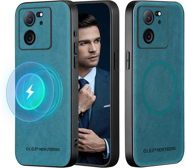 Magnetische Leder-Schutzhülle für Xiaomi 13T und Xiaomi 13T Pro mit Voll-Objektiv-Schutz in Blau - Bild 1