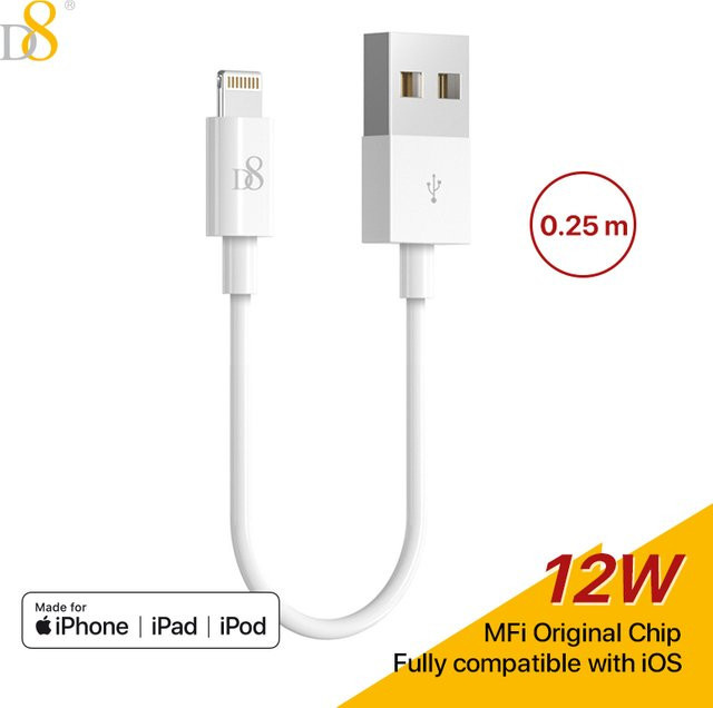 D8 USB-A auf Lightning-Kabel MFi-zertifiziert für schnelles Laden mit 2,4 A in Weiß und Lila - Bild 1