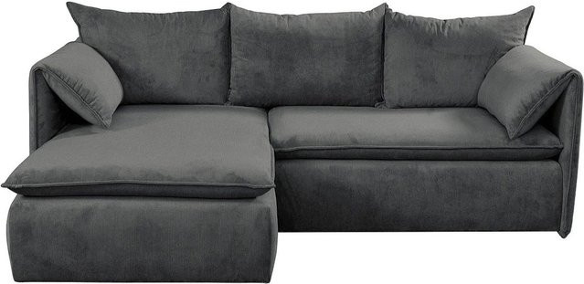 Vente-unique Schlafsofa Teodora in Anthrazitgrau mit Cord-Bezug und L-Form - Bild 1