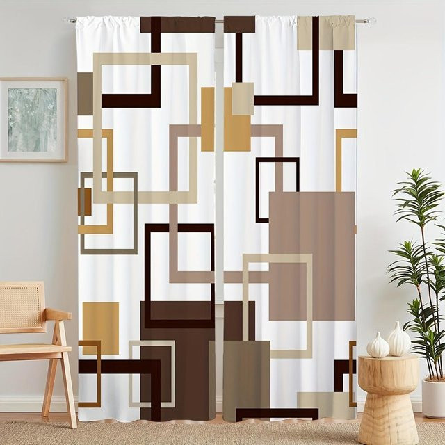 Yiran Furniture 2-teiliges Fensterdekoration Set mit abstraktem Grafikprint, halbtransparent, Mehrfarbig, B: 75 cm, H: 166 cm - Bild 1