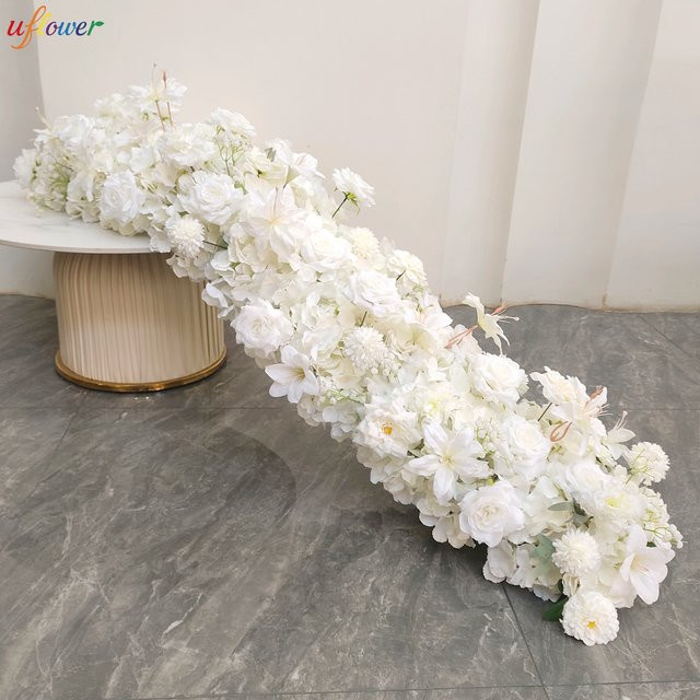 Uflower Künstliche Blumenreihe in Weiß als Tischdekoration und floraler Hintergrund für Hochzeiten - Bild 1