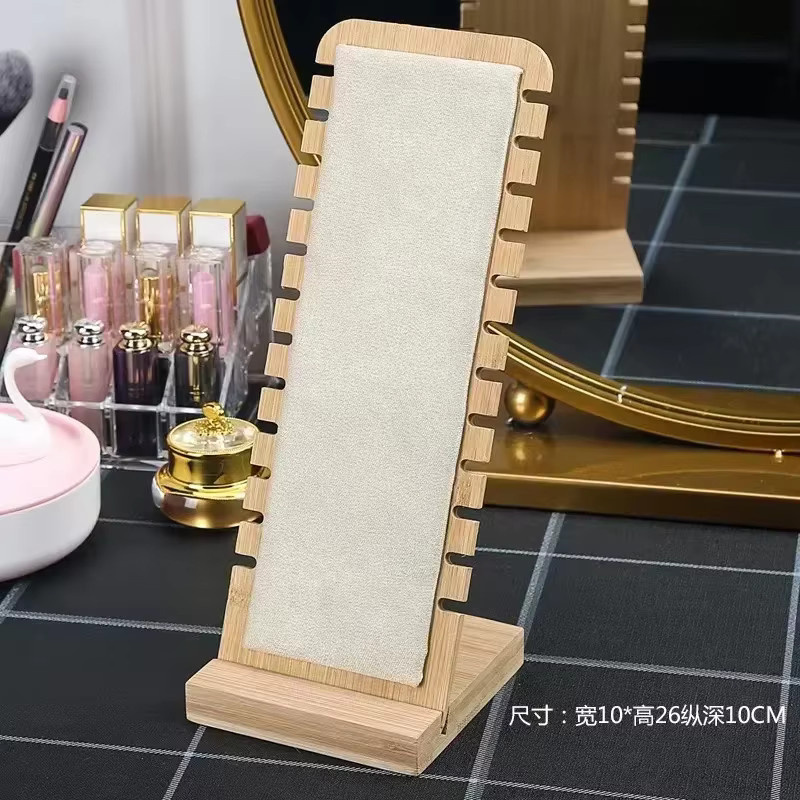Klassischer Schmuckständer aus Holz in Beige mit großer Kapazität für Halsketten und abnehmbarem Präsentationsständer - Bild 3