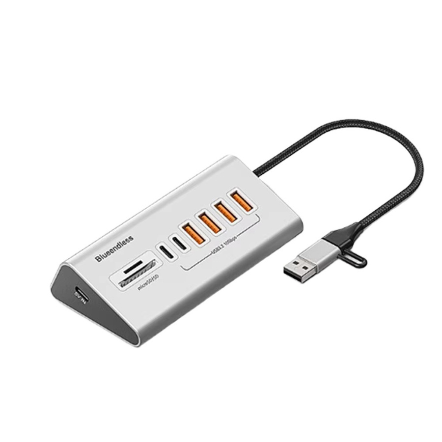 kebidumei USB-C Docking Station Hub mit 7/8 Ports, 10 Gbit/s Datenübertragung und Kartenleser, Typ C Splitter Adapter für PC und Laptop, Farbe: Silber - Bild 6