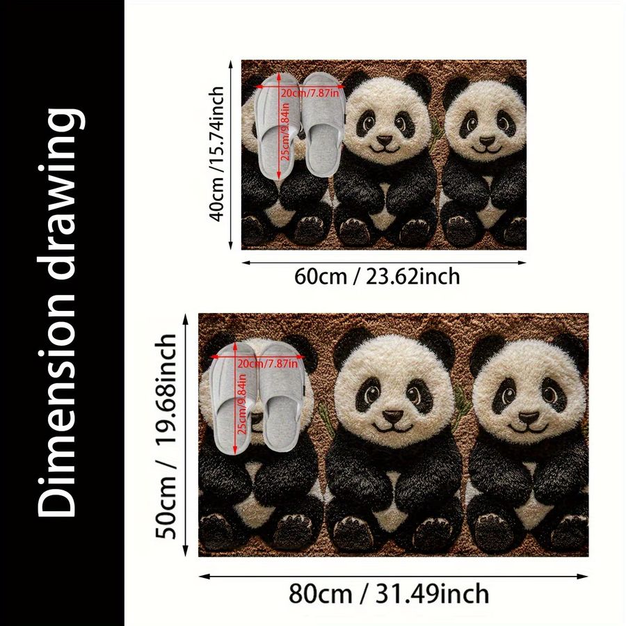 Dreiteiliges Badezimmerteppich-Set von VIKAMA aus Kaschmirimitat mit Panda-Muster, schnelltrocknend - Bild 6