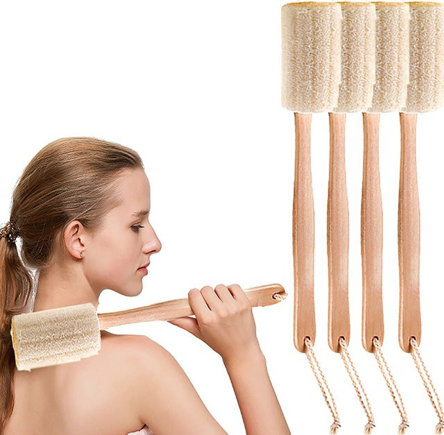 Luffa-Peeling-Badebürste mit langem Holzgriff, Unisex - Bild 1