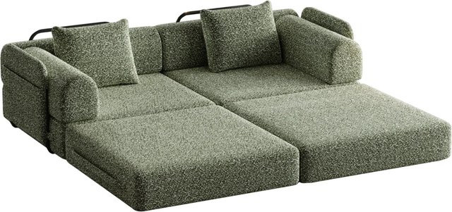PXloue 2-Sitzer Schlafsofa mit Bettfunktion und Stauraum aus Chenille in Grün mit Metallrahmen - Bild 1