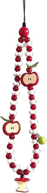 Telefon-Lanyard mit Perlen, Obst-Charms-Anhänger, weiß, rot - Bild 1