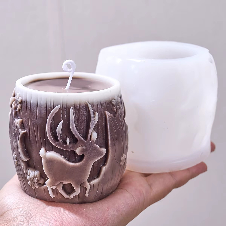 UDOCOOL Silikonform für zylindrische Weihnachtskerzen mit 3D Elch und Schneeflocken Motiv in Braun für DIY Seife Gips und Harz - Bild 3