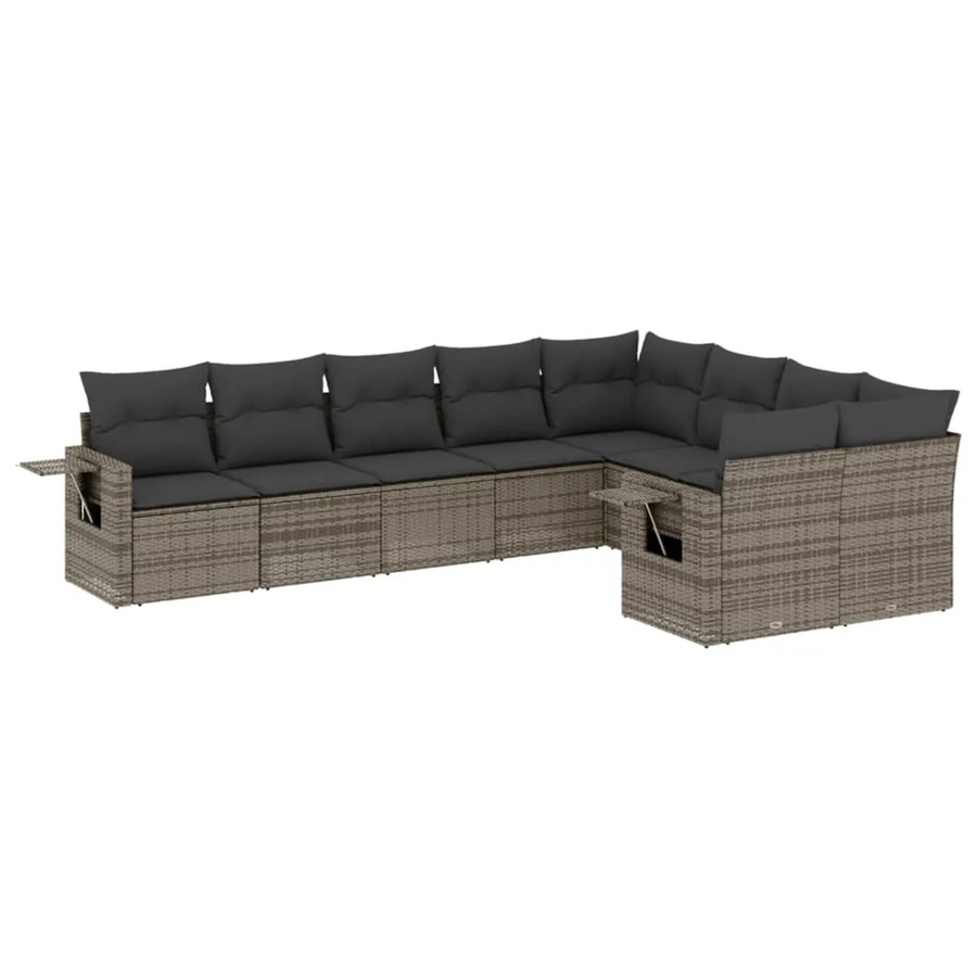 vidaXL 9-tlg. Garten-Sofagarnitur in L-Form aus grauem Poly-Rattan mit Sitzkissen und Stauraum - Bild 2
