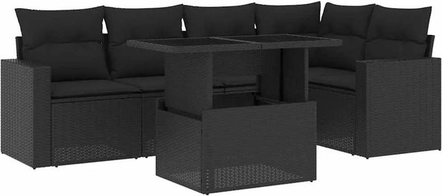 vidaXL 6-teilige Garten-Sofagarnitur in L-Form aus schwarzem Poly-Rattan mit Kissen und pulverbeschichtetem Stahlrahmen - Bild 1