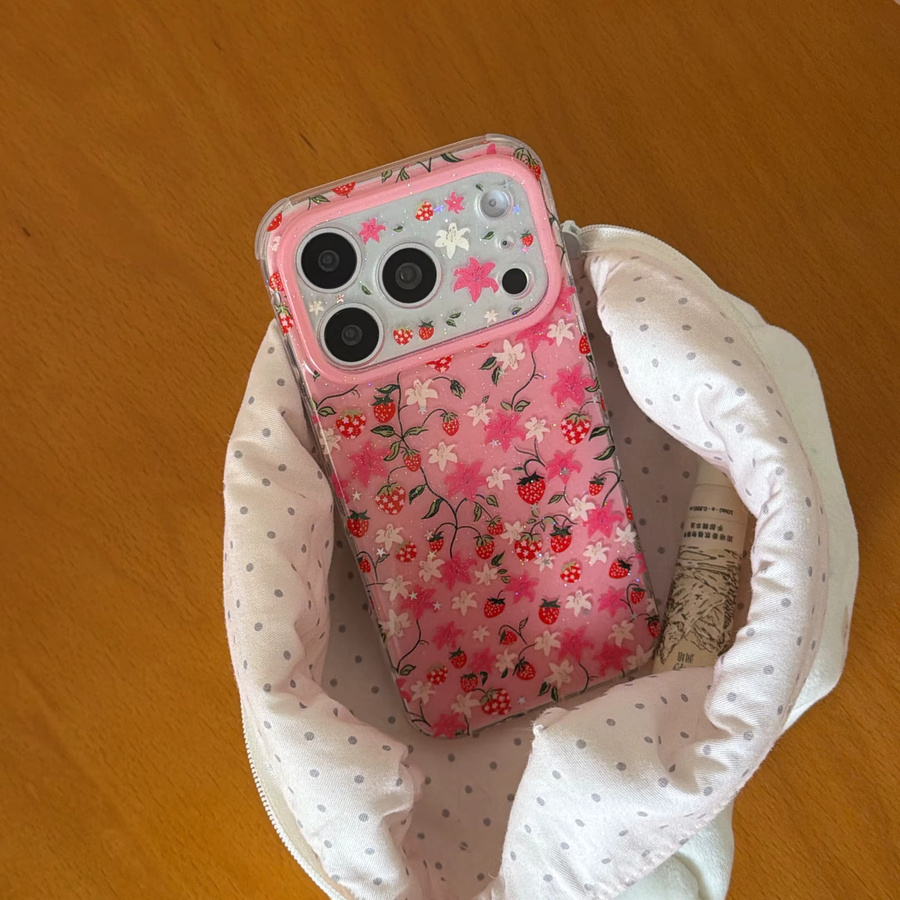 TROPLET Schutzhülle für iPhone in Rosa mit Erdbeer- und Blumen-Glitzer-Design - Bild 2