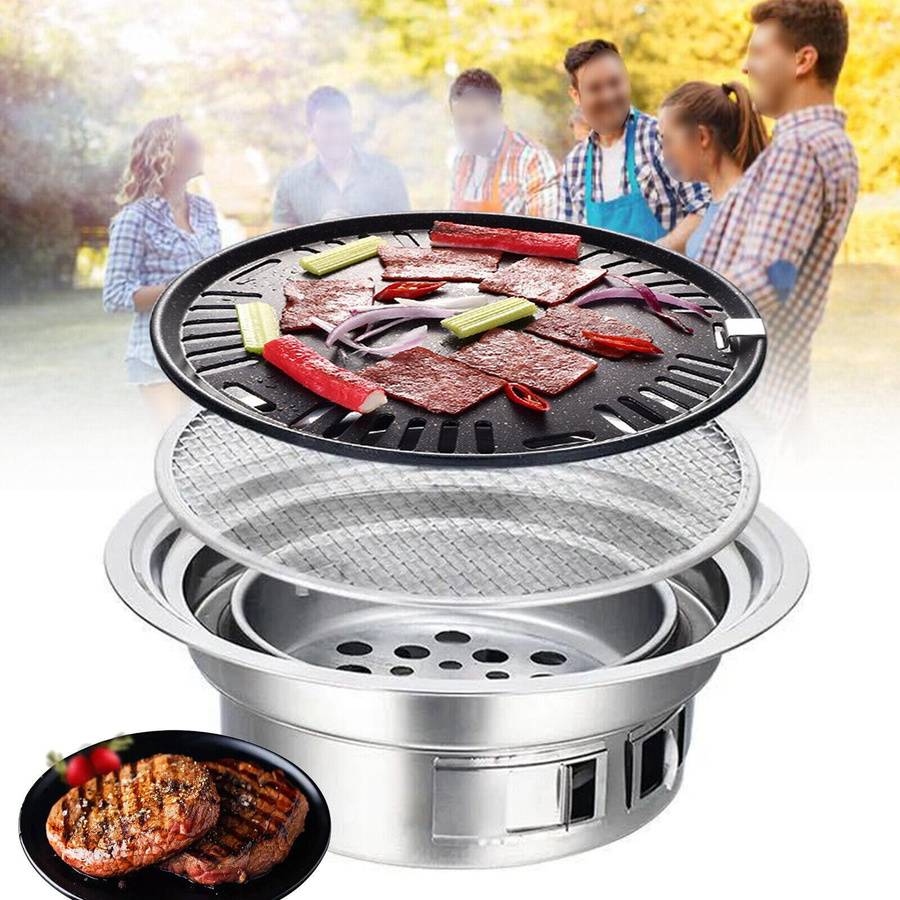 Bymaocar Tragbarer BBQ-Grill im Koreanischen Stil für Camping und Outdoor, Silber, B/T/H: 40 x 23,5 x 13,5 cm - Bild 4