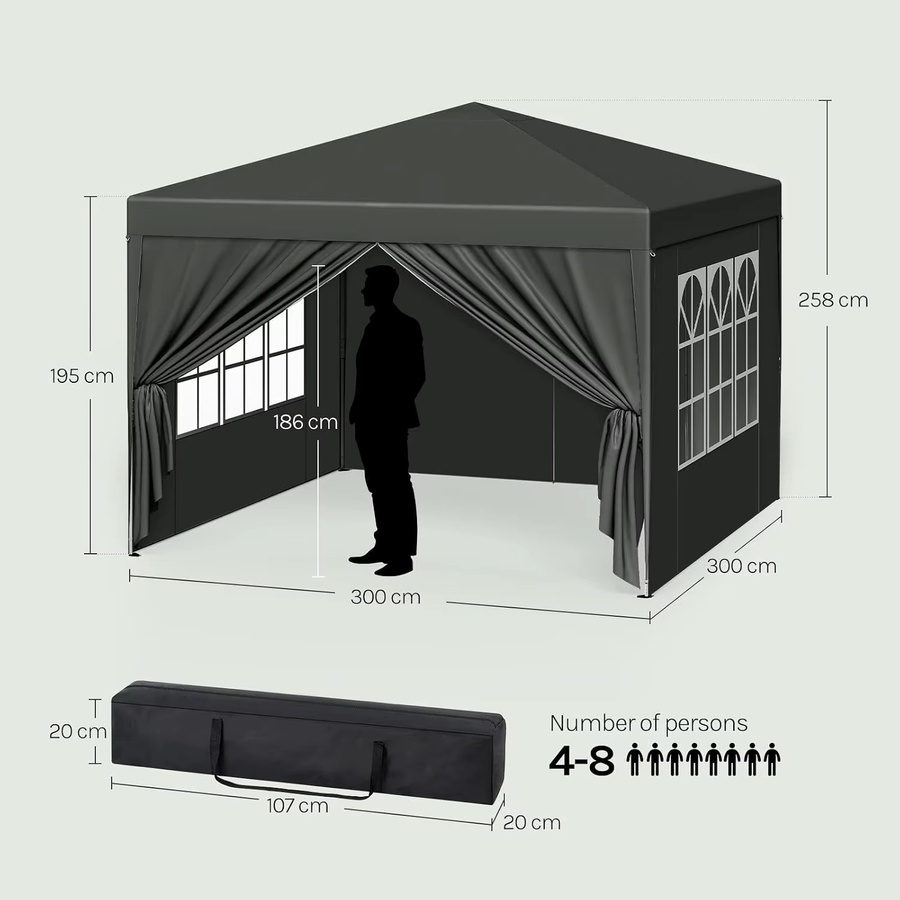 WOLTU Pavillon beige, faltbares Gartenzelt mit UV-Sonnenschutz und wasserdichter Überdachung, B/T/H: 300 x 300 x 258 cm - Bild 6