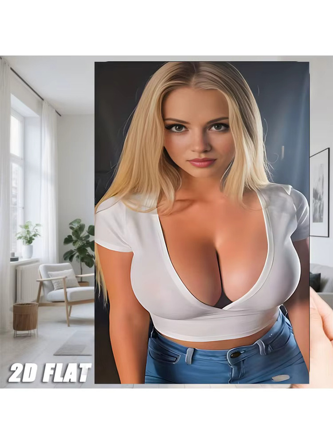 HELLOYOUNG Metallschild Wandkunst Porträt einer blonden Frau im weißen Crop-Top und Jeans, Mehrfarbig - Bild 3