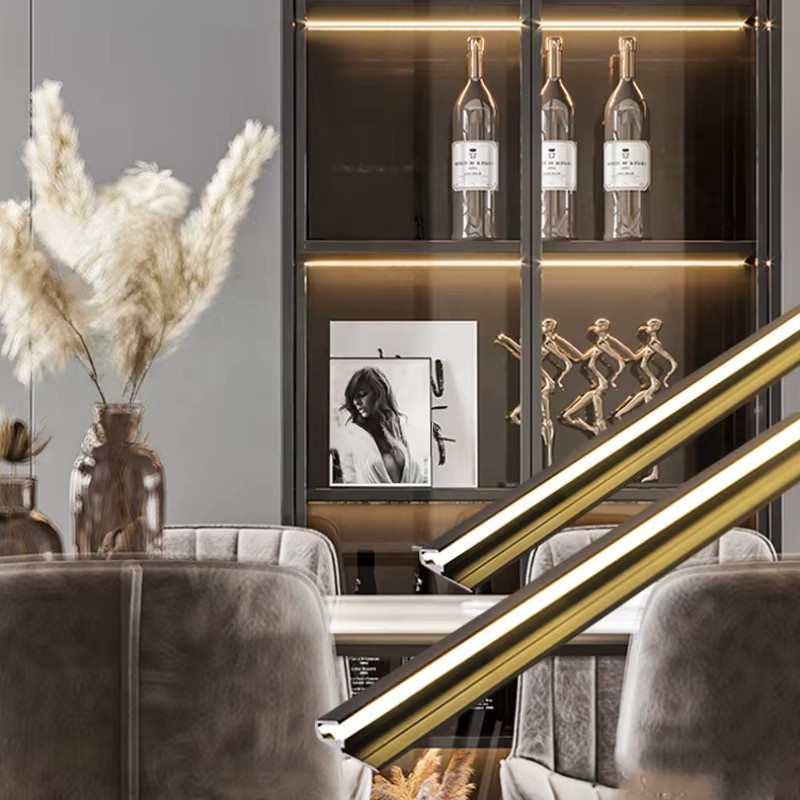 Ksdligh LED Aufputz-Schranklampe aus Aluminium mit 45-Grad-Winkel in Schwarz, warmweißes COB-Streifenlicht für Küche, Bar und Möbel - Bild 4