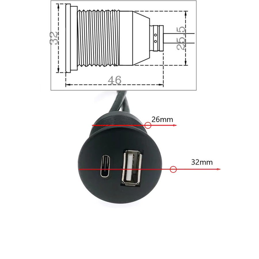 Loadok Universal-Autoradio USB-C Typ-C Dock Panel Adapter für Android-Player, 6-polig, Schwarz - Bild 2