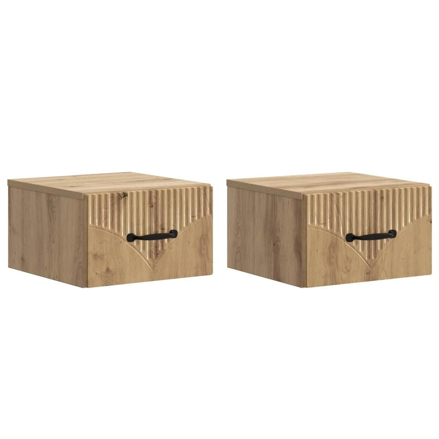vidaXL Wandmontierter Nachttisch Set aus 2 Stück in Artisan-Eiche, Braun, B/T/H: 34,5 x 33 x 20 cm - Bild 2