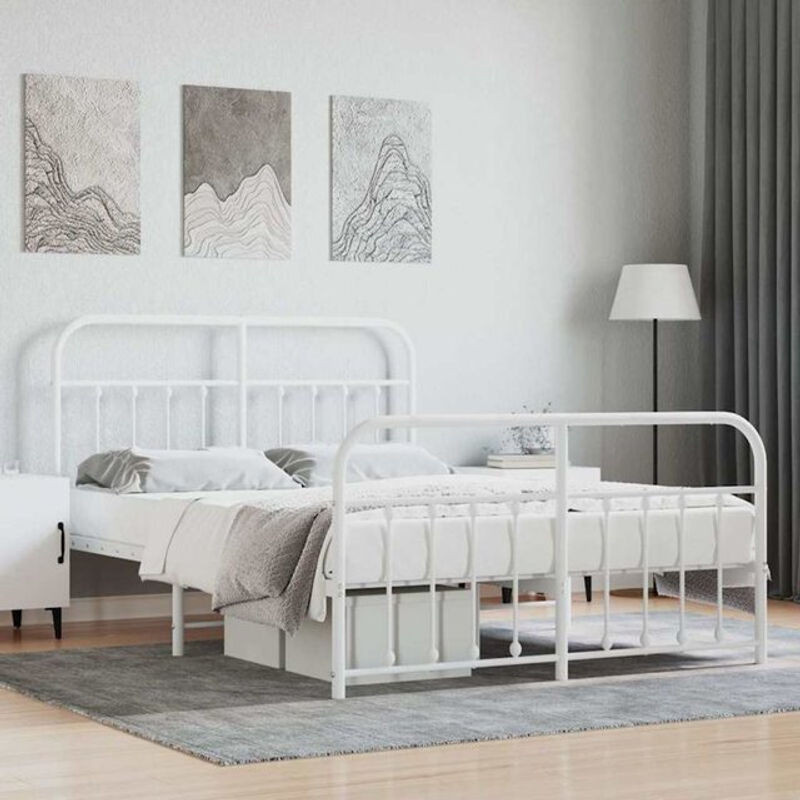 Vidaxl Metallbett mit Kopf- und Fußteil in Weiß, B/T/H: 140 x 190 cm - Bild 1