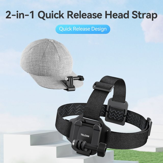 Andoer 2-in-1 Stirnband für Action-Kameras mit verstellbarem Kopfgurt und Schnellverschluss in Schwarz - Bild 1