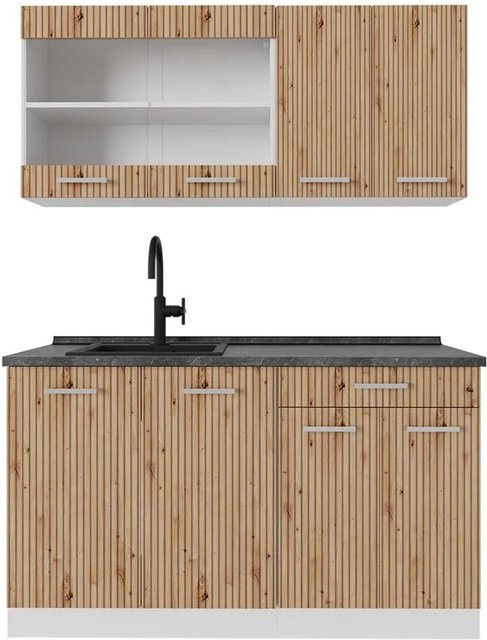 Vicco R-Line Singleküche Artisan Eiche und Weiß mit Anthrazit, Breite: 140 cm - Bild 1