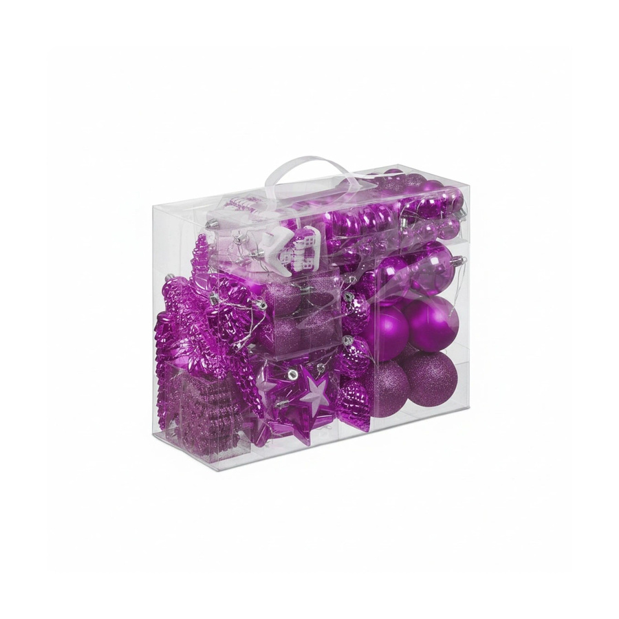 Relaxdays Weihnachtskugeln Set in Pink aus Polystyrol mit verschiedenen Motiven wie Zapfen, Blumen, Sternen, Häusern und Schneeflocken inklusive Aufbewahrungsbox - Bild 2