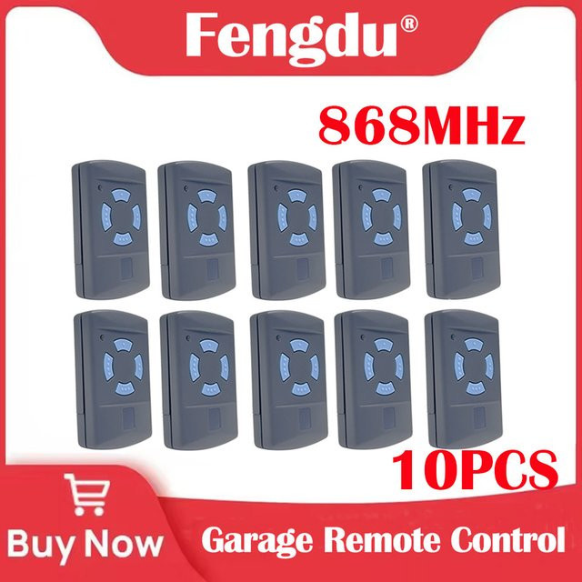 10er Set Garagentor-Fernbedienung HSM2 HSM4 Handsender mit blauer Taste, 868,35 MHz, fester Code, Grau/Blau - Bild 1