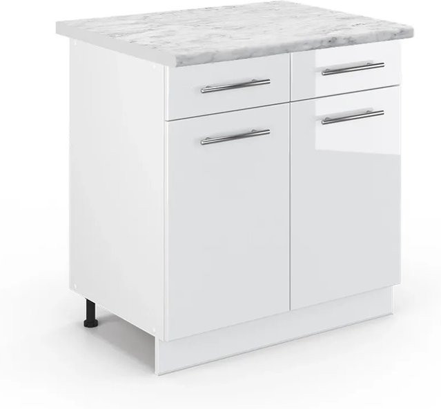 Vicco Küchenunterschrank Fame-Line Weiß Hochglanz mit Marmor-Arbeitsplatte, B/T/H: 80 x 60 x 82 cm - Bild 1