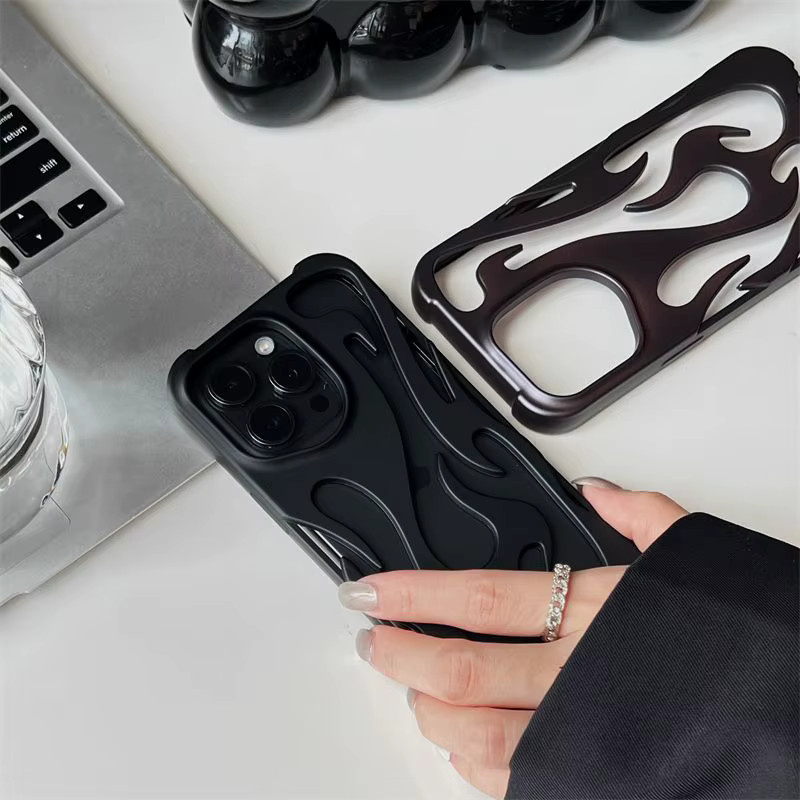 Stoßfeste Slim-Handyhülle mit 3D-Flammenmuster für Apple iPhone 11 bis 17 Pro Max, Farbe: Schwarz - Bild 2