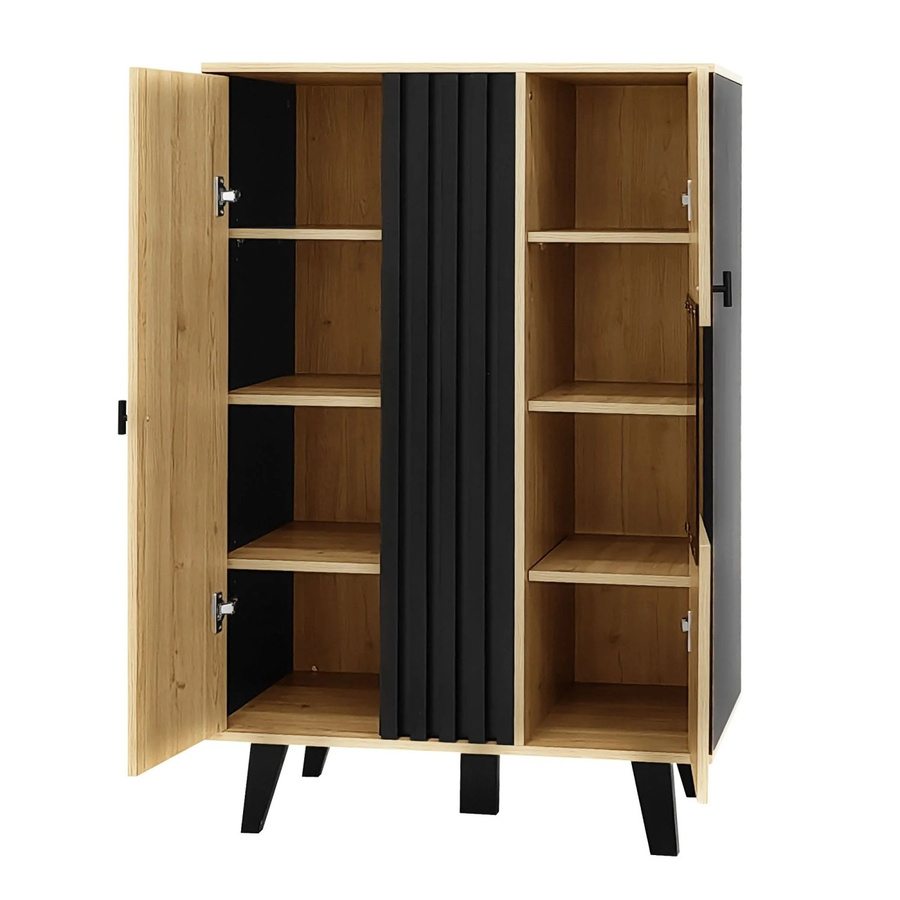 okwish Sideboard mit Vitrine aus Glas und Laminat mit integrierter LED-Beleuchtung, Schwarz Natur, B/T/H: 80 x 40 x 120 cm - Bild 2