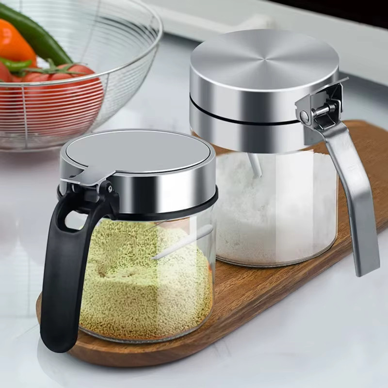 KEMORELA Gewürzglas Set mit Edelstahldeckel und Löffel, transparent - Bild 2