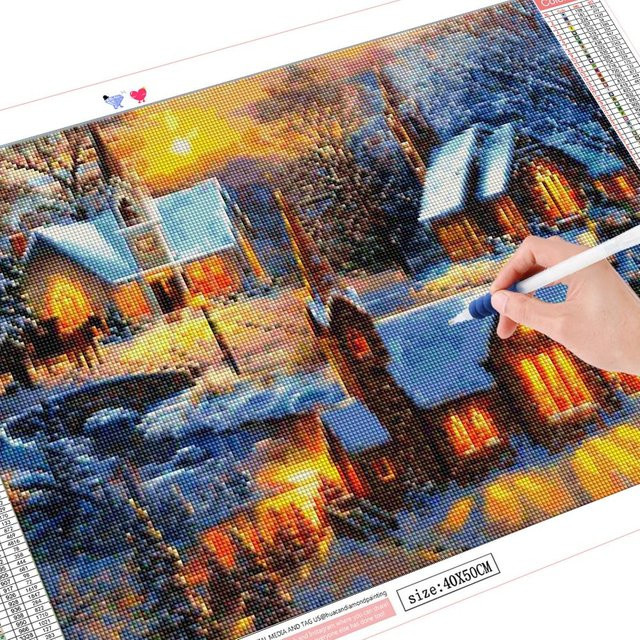FIYO Diamant-Malerei Haus Landschaft 5D DIY Kreuzstich in Mehrfarbig, Breite: 50 cm, Höhe: 70 cm - Bild 1