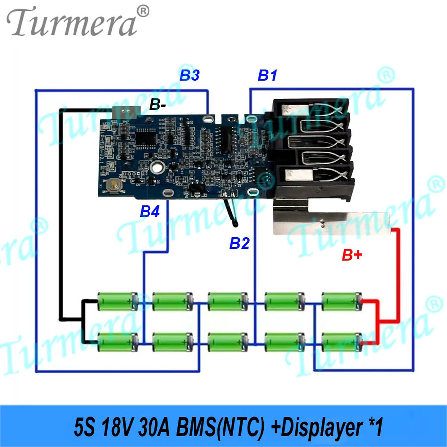 Turmera 18V M18 Akku-Gehäuse mit 30A BMS Display für 10x 18650 Zellen in Schwarz - Bild 2