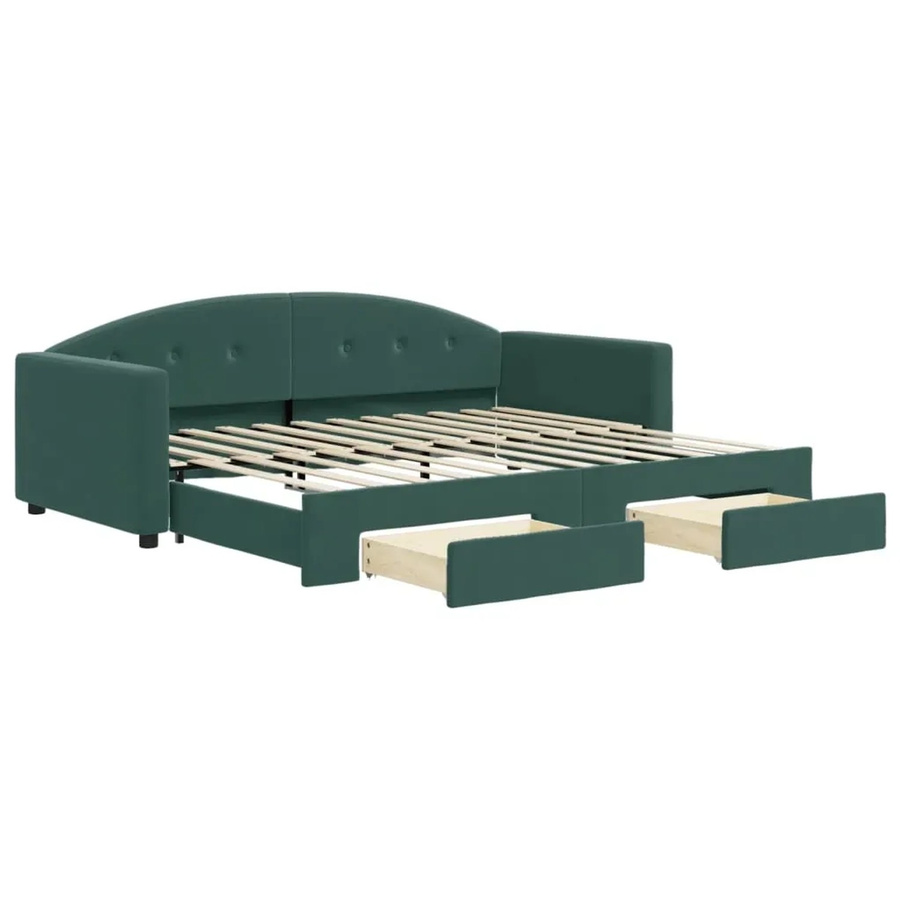 vidaXL Tagesbett aus Samt mit ausziehbaren Schubladen in Dunkelgrün, Breite: 80–90 cm, Länge: 190–200 cm - Bild 2
