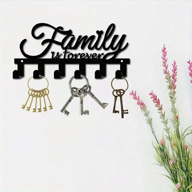 CIFBUY Kreativer Familien-Buchstaben-Schlüsselhalter aus schwarzem Eisen als Wandhaken und Hutablage - Bild 1