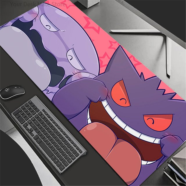 Potdemiel XXL Mauspad mit weißem Quastenrand und rutschfester Gummiunterlage im Gengar Design, mehrfarbig - Bild 1