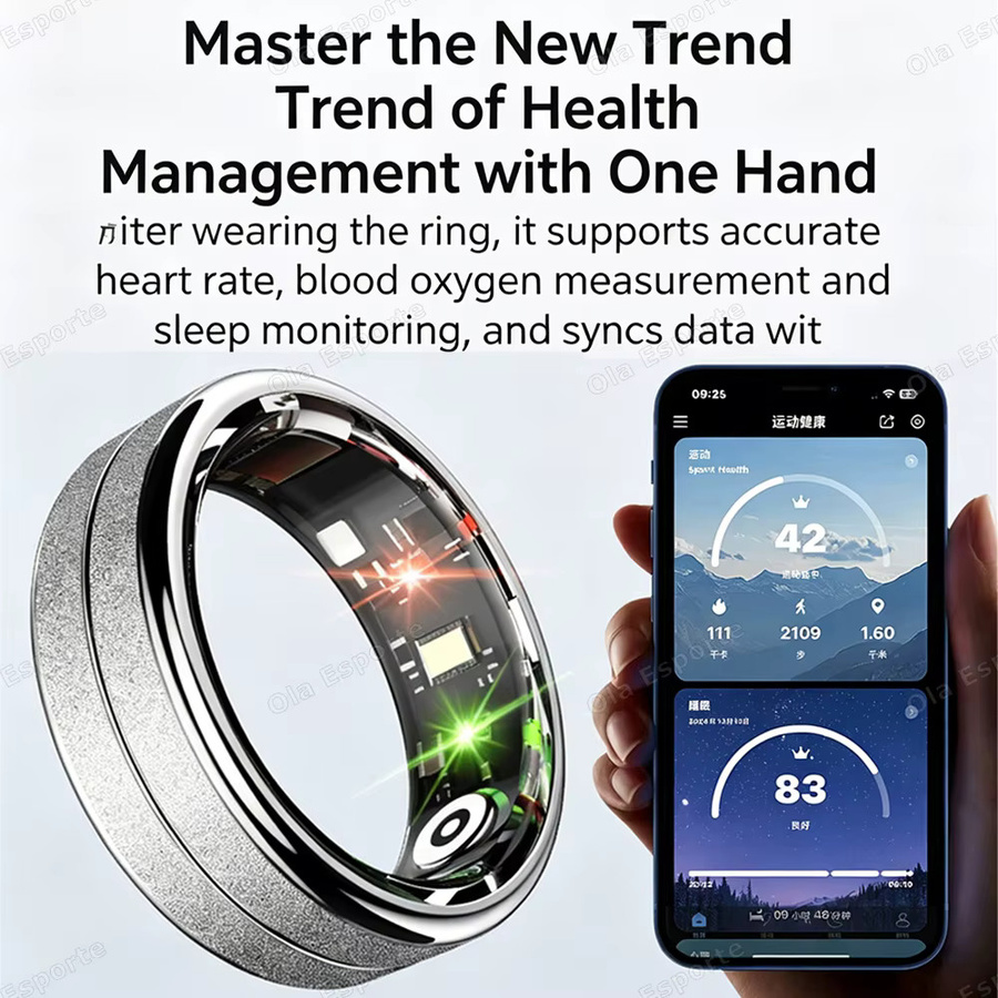 Ola Esporte Smart Ring für Damen und Herren in Schwarz mit Herzfrequenz- und Gesundheitsmonitor sowie Schrittzähler, IP68 und 5ATM wasserdicht - Bild 5