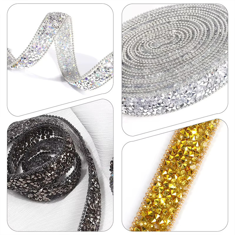 QIAO Selbstklebendes Harz Strass Band in Silber und Transparent für DIY Kunsthandwerk, Breite: 10 mm, 15 mm oder 30 mm, Länge: 1 Yard - Bild 2