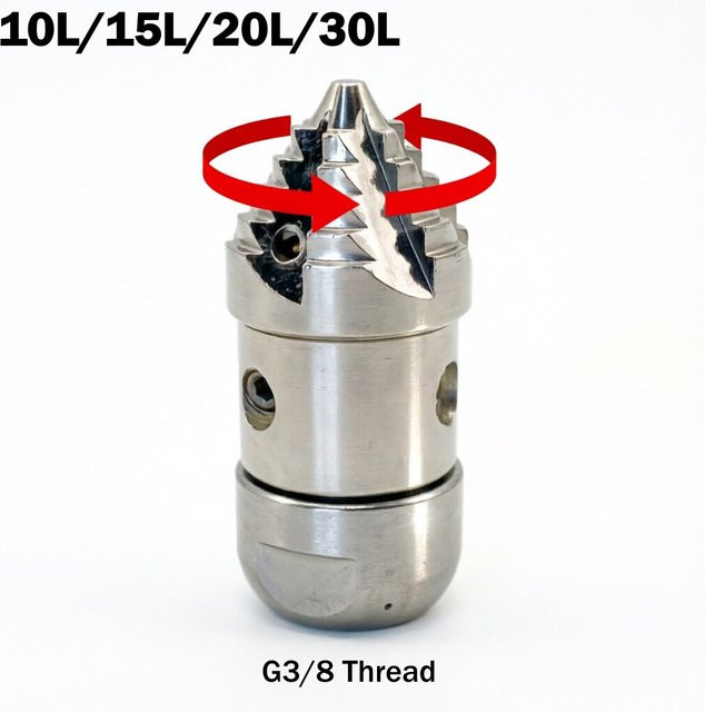 Hochdruck-Rotations-Kanalreinigungsdüse mit G3/8 Gewinde und Pagoden-Design in Silber, Wasserausstoß 10-30L/Min - Bild 1