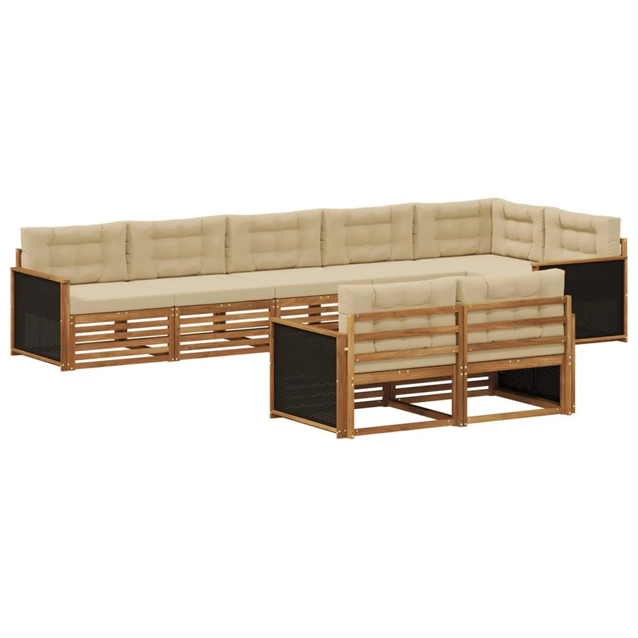 vidaXL Outdoor-Sofagarnitur aus Akazienholz in L-Form mit Kissen, Natur und Beige - Bild 2