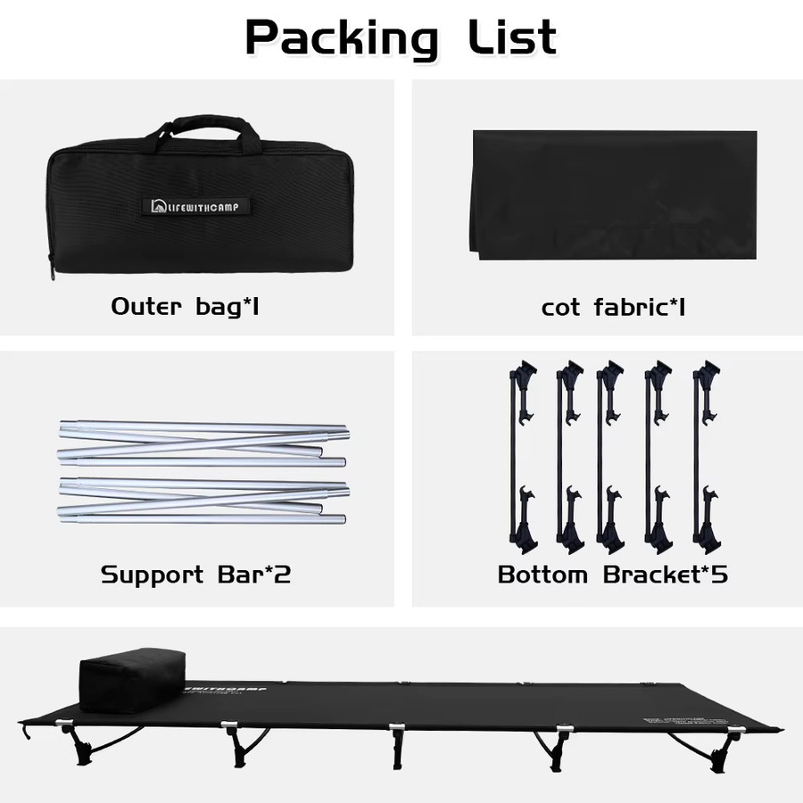 LIFEWITHCAMP Campingbett Klappbar, ultraleichtes tragbares Zeltbett für Outdoor und Wandern, Farbe: Grün, Breite: 70 cm - Bild 2