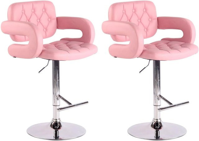 2er Set DELUKE Barhocker BURID in Pink mit silbernem Gestell, höhenverstellbare Barstühle aus Kunstleder mit Lehne und 360 Grad Drehbarkeit, B/T/H: 62 x 55 x 103 cm - Bild 1