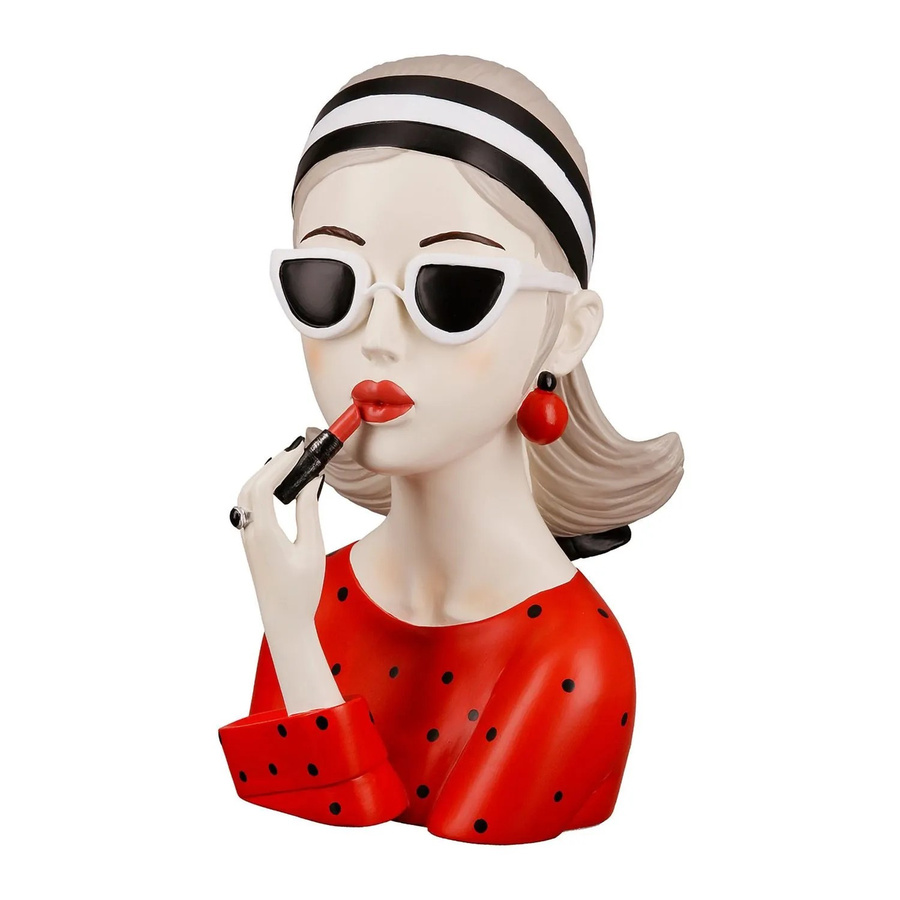 Gilde Figur Lady in Rot, Beige, Schwarz und Weiß, Höhe: 26 cm, Breite: 17 cm - Bild 2
