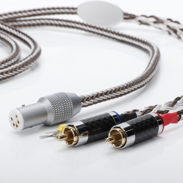 Preffair 5-Pin-DIN zu 2RCA Phono-Kabel, OCC versilbertes Tonarmkabel in Silber mit RCA-Stecker und Erdungsdraht - Bild 1