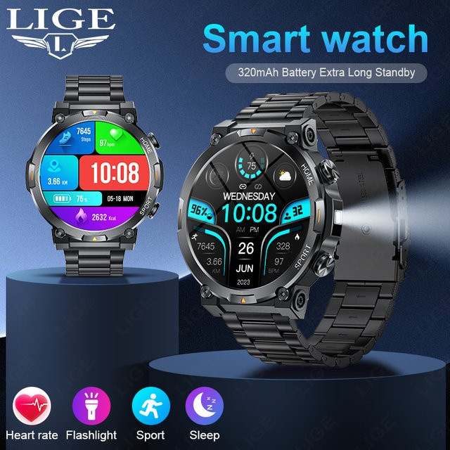 LIGE Smartwatch, Edelstahl, Silber, Herren, 1,43 Zoll, Wasserdicht - Bild 1
