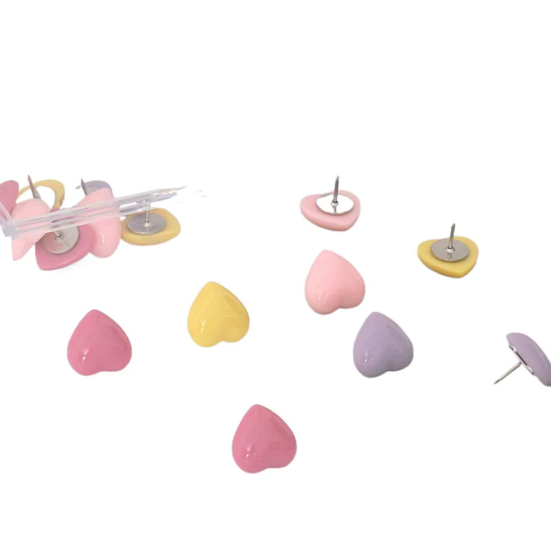 8er Set kreative Herz-Reißzwecke aus farbigem Harz in Macaron-Farben für Korktafeln und Poster - Bild 2