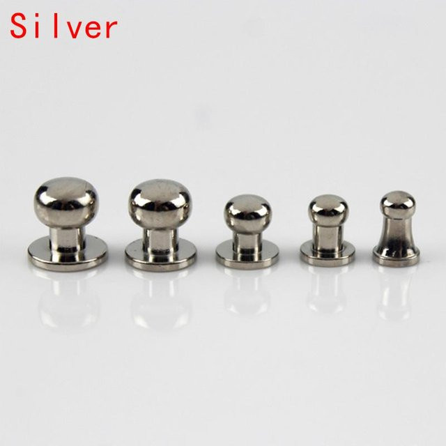10 Sets Chicago-Schrauben aus massivem Messing und Kupfer, kugelförmige Nagelnieten mit rundem Kopf und Schraubverschluss für Ledertaschen und Gürtel, Farbe: Silber, B/D: 9 x 8 mm - Bild 1